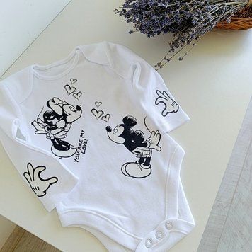 Боді з довгим рукавом ЧБ Міккі та Мінні LOVE  QW-075 фото